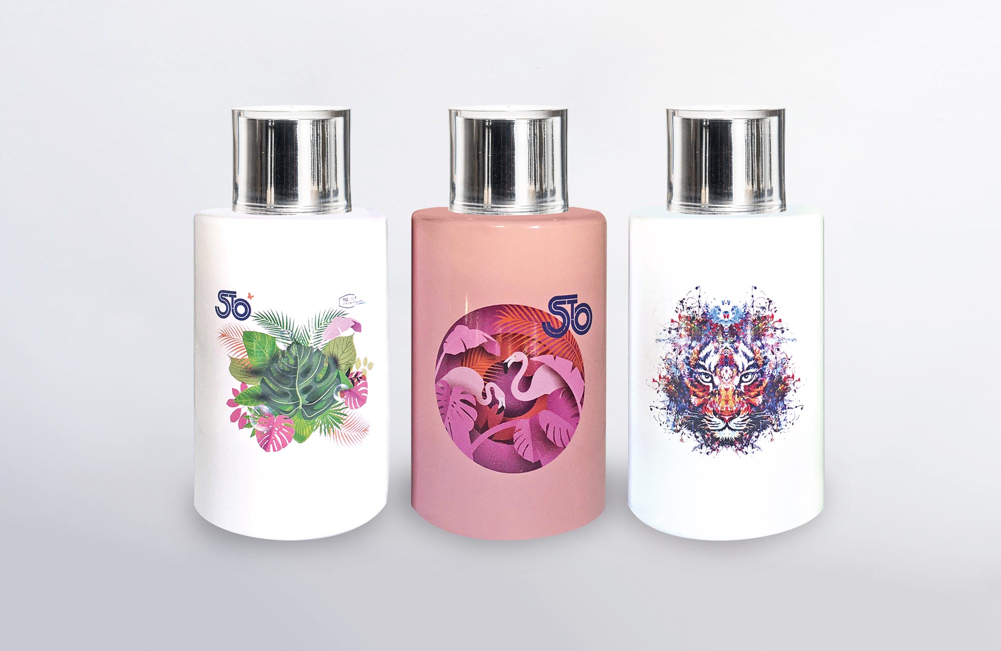 Perfume bottles decorated with TIGITAL