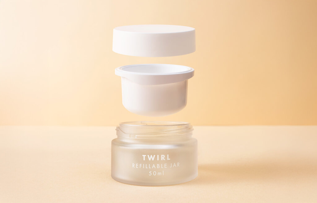 Refillable jar twirl different parts