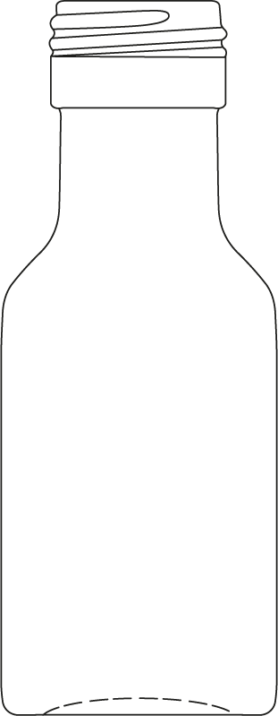 Technical drawing of mini bottle 28 ml - article number 74323