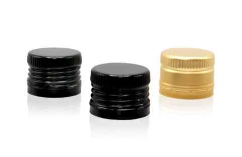 Selection of aluminium screw caps in different colours and sizes