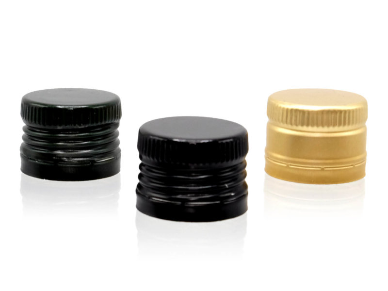 Selection of aluminium screw caps in different colours and sizes