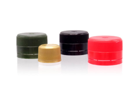 Selection of plastic screw caps in different colours and sizes