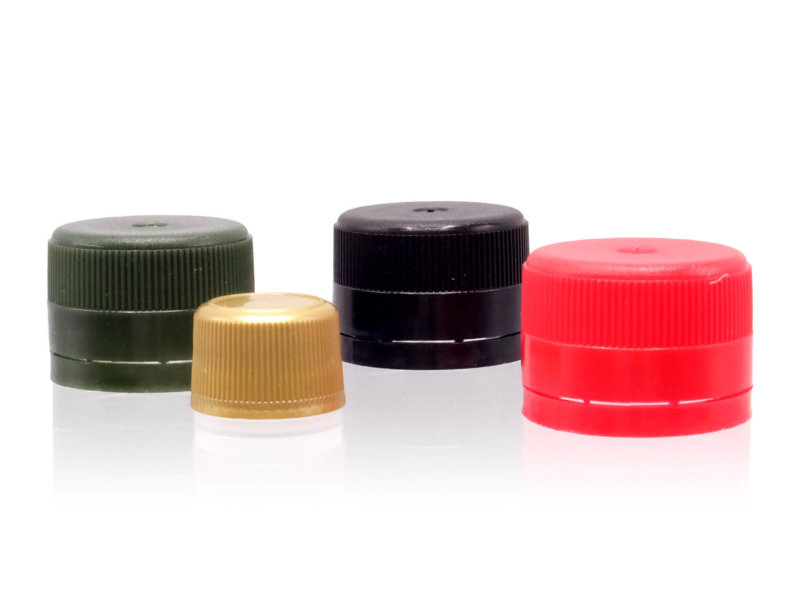 Selection of plastic screw caps in different colours and sizes