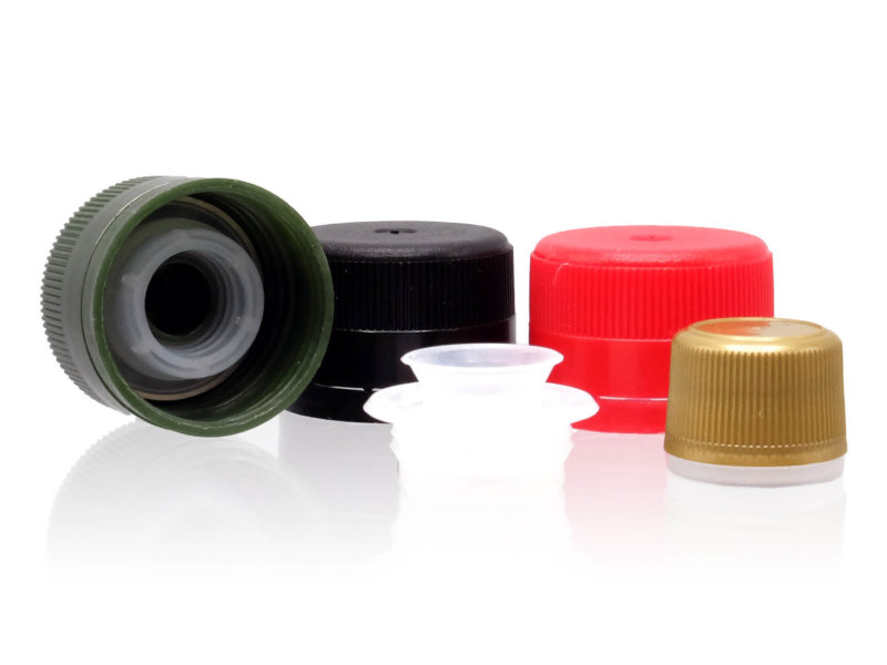 Selection of plastic screw caps with insiders and pourer