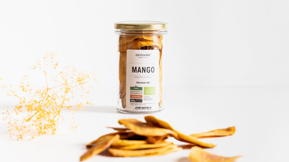Dried mango in glass jar