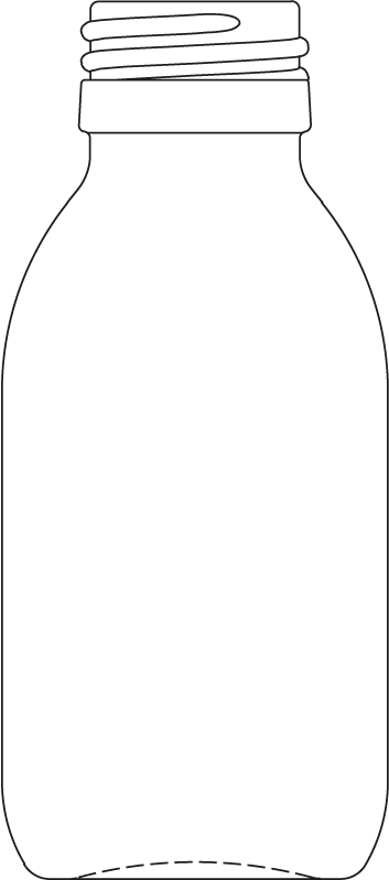 Technical drawing of syrup bottle 100 ml - article number 72434