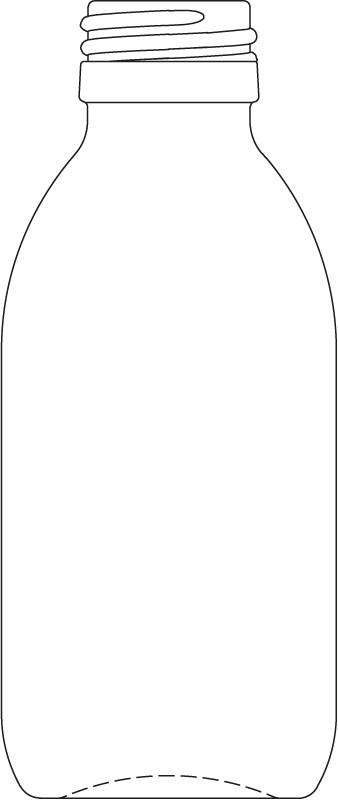 Technical drawing of syrup bottle 150 ml - article number 72434