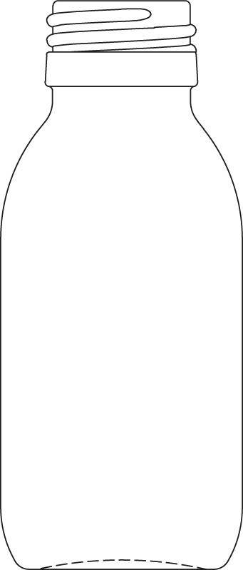 Technical drawing of syrup bottle 90 ml - article number 72434