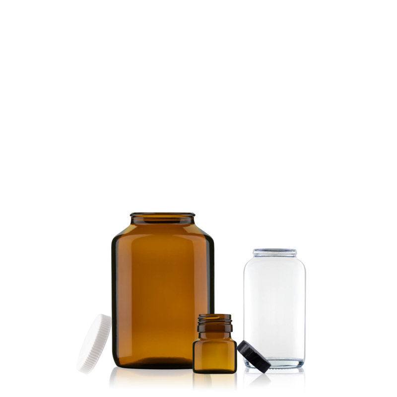 Picture showing amber pill bottles in different sizes