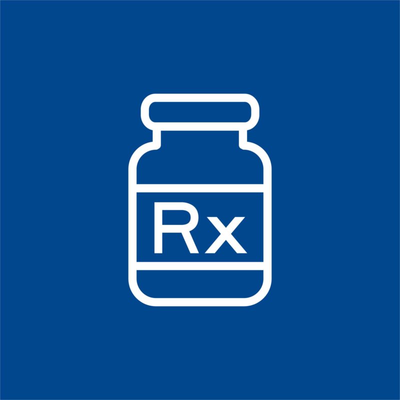 Blue background with a white graphic for RX products