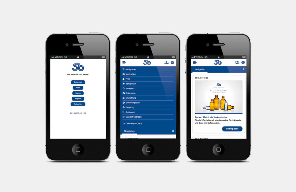 Screens der mobilen Stoelzle App