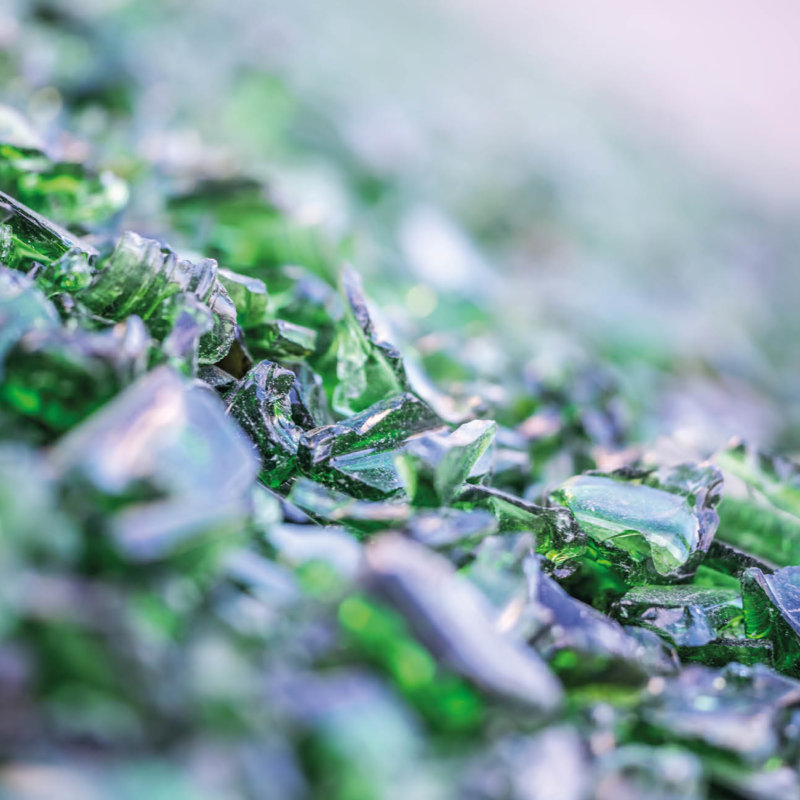 Broken green glass  bottles