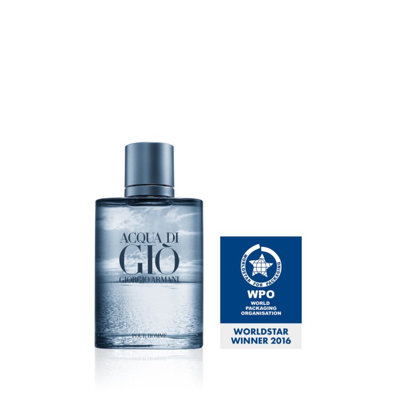 Awarded Stoelzle bottle Acqua di Gio with winners logo