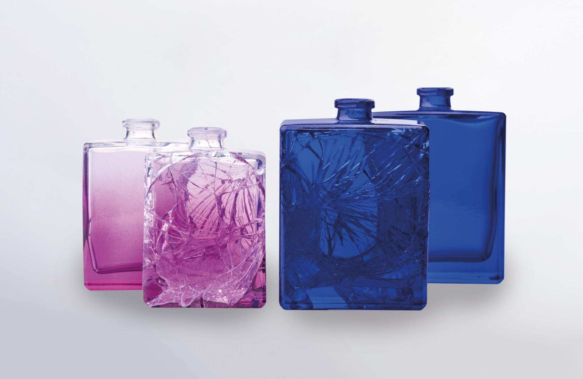 Stoelzle glass bottles showing decoration technique  fragment retention