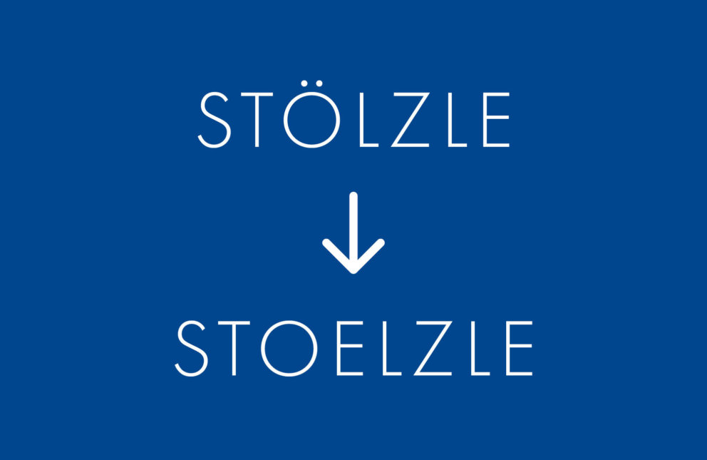 Sign showing change of spelling in Stoezle name