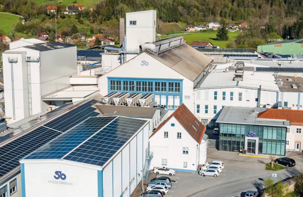 Bird view of production plant Stoelzle Oberglas Headquarter Austria